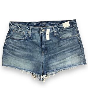 J Crew Relaxed Denim Short 35 Blue‎ Baxter Wash Cut Off Raw Hem Jean BF378